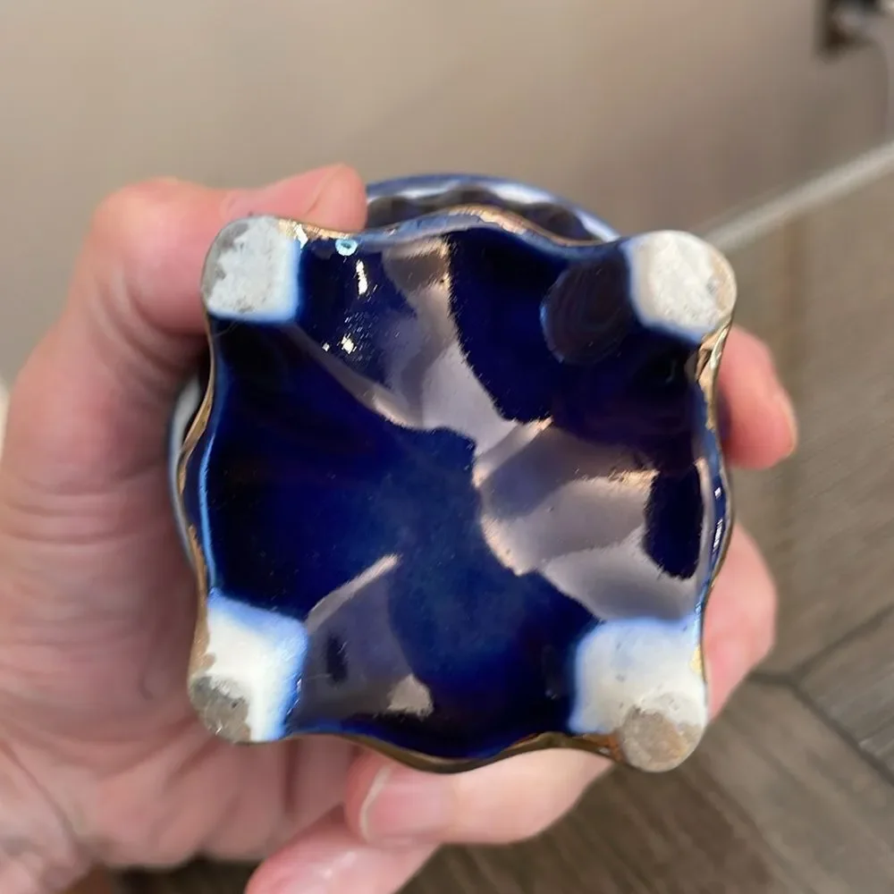 Vintage Cobalt Blue & Gold Footed Trinket Box